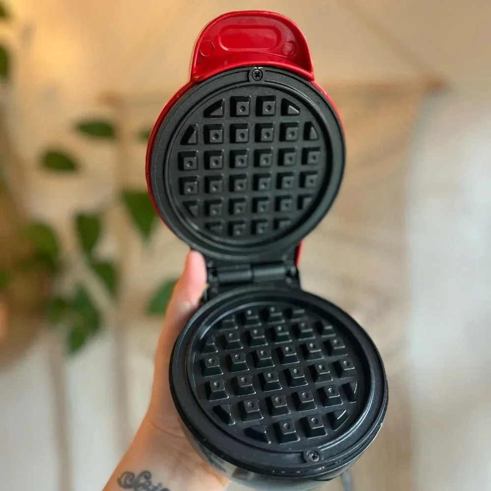 Ambiano 4” Mini Waffle Maker – Compact Red Nonstick Iron by Aldi